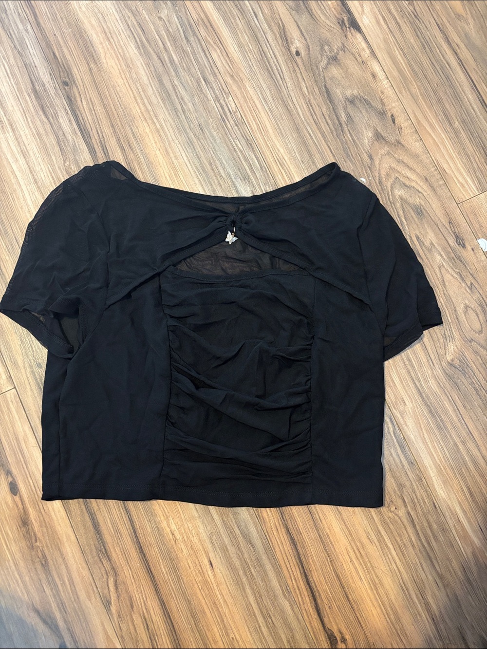 Black Short Sleeve Ruched Back Women's Top